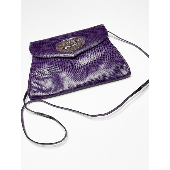Judith Leiber Vintage Purple Lizard Rhinestone Handbag Purse Clutch Silvertone - Picture 2 of 7
